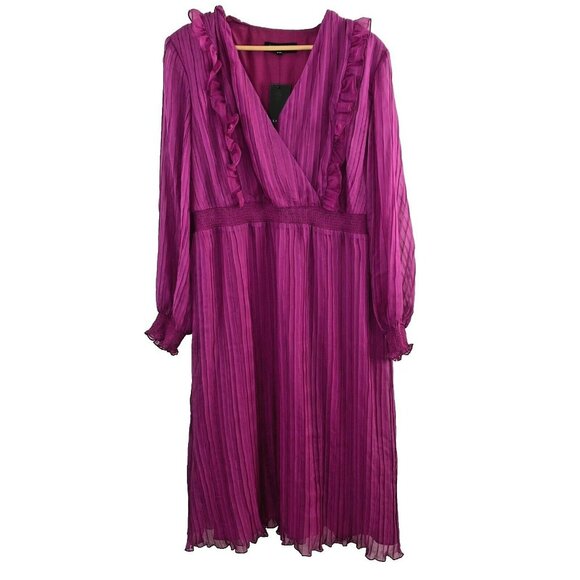 ELOQUII Dress Womens Plus Size 18 Surplice Pleated Long Sleeve Midi Pink NWT - Picture 2 of 5